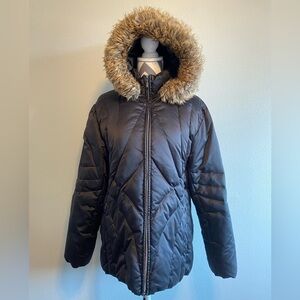 A.N.A~ Women’s Hooded Warm Quilted Down/ Puffer Winter Jacket Detachable Hood XL